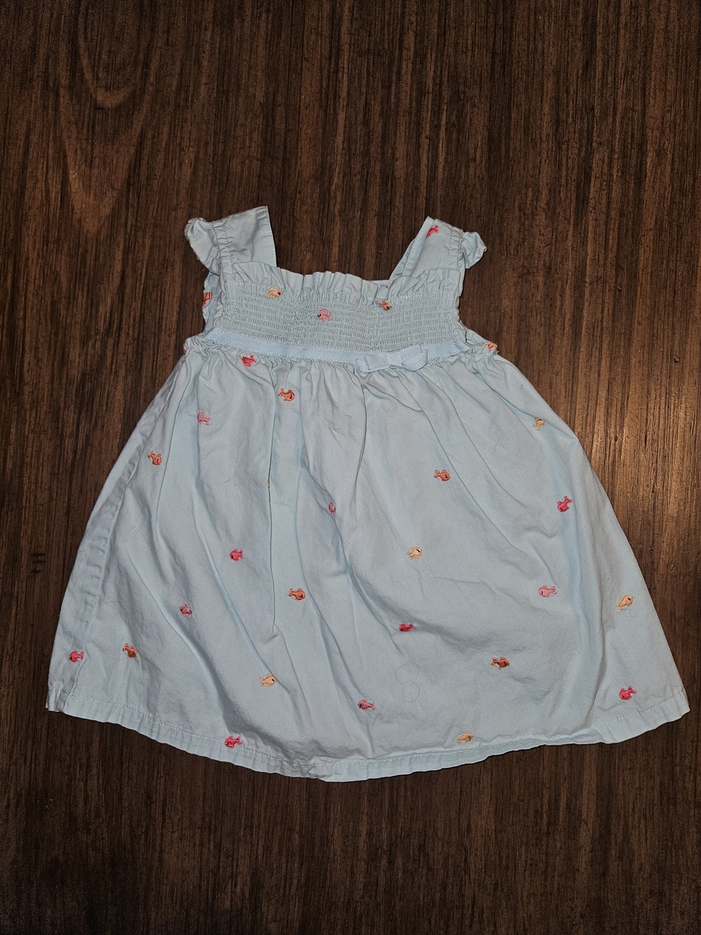 Gymboree Pale Blue Smocked Sundress with Multicolor Fish Embroidery